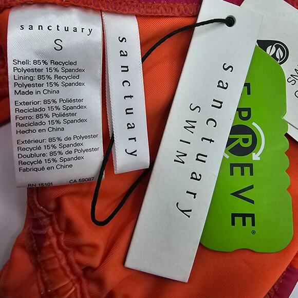 Sanctuary Swim Womans size S Triangle Bikini Top Stripe Pink & Orange Halter NEW - Picture 4 of 6